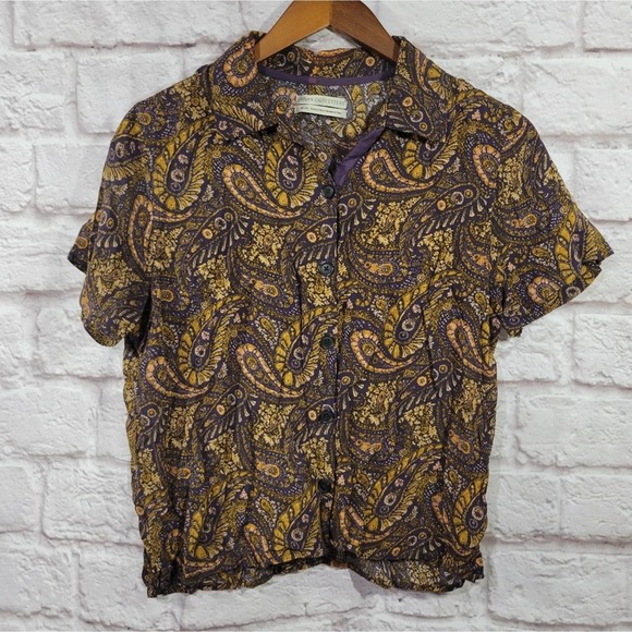 Urban Outfitters Brown & Tan Paisley Print Button Front Boxy Shirt